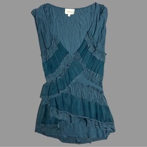 🤍 XS 🤍 Blouse Blue Chiffon Ruffled Short Sleeve Feminine​